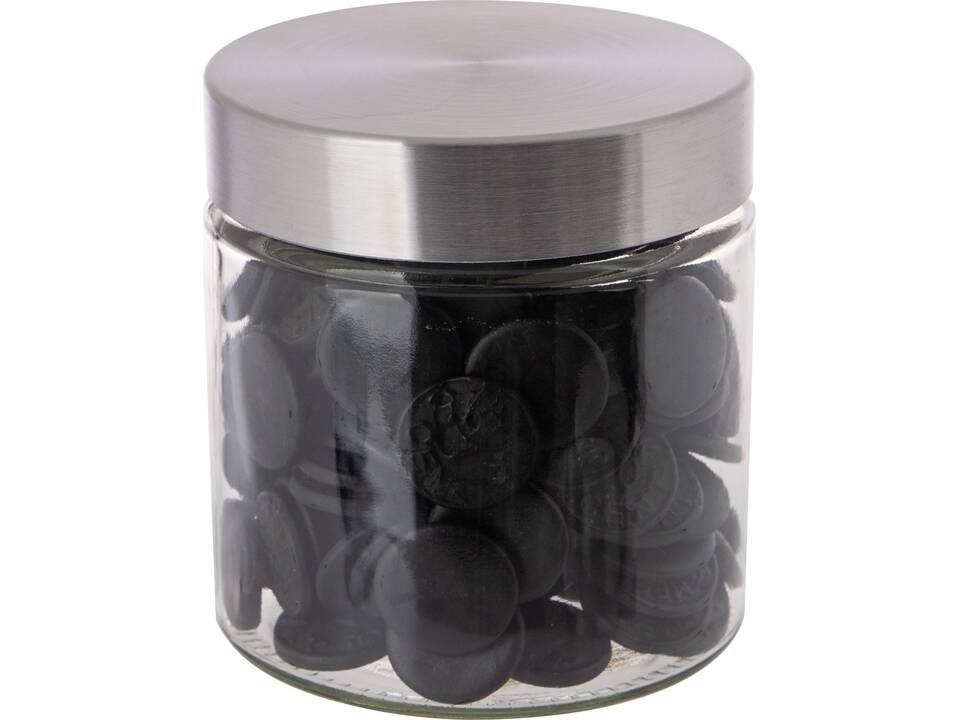 Glazen pot 0,9 liter gevuld met muntdrop 1