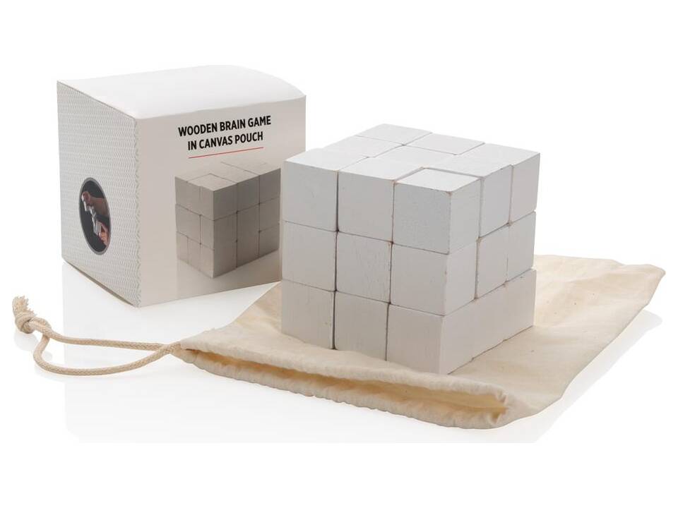Houten denkspel in canvas tasje 7