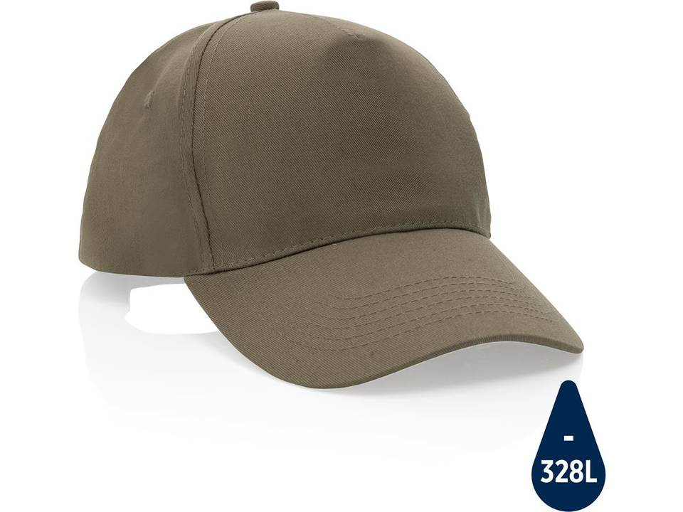 Impact 5 panel 190gr gerecycled katoenen cap met AWARE trac 7