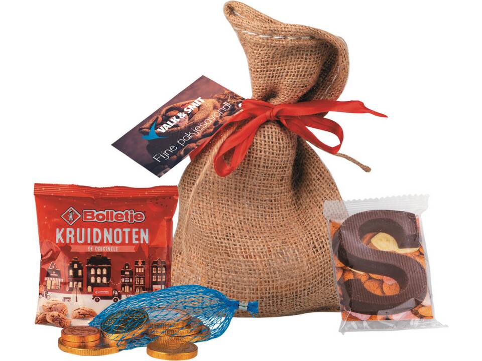 Jute Sint zakje met lekkers