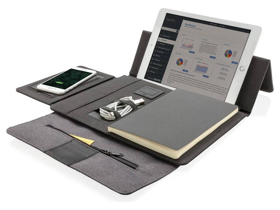 Mand Wijzerplaat blok Kyoto Tablet portfolio met draadloze oplader - Pasco Gifts