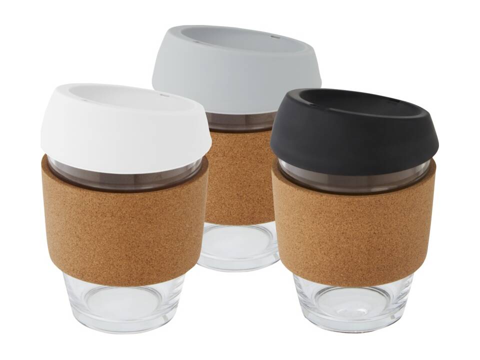 Lidan borosilicaat glazen beker met kurken grip en siliconen deksel - 360 ml