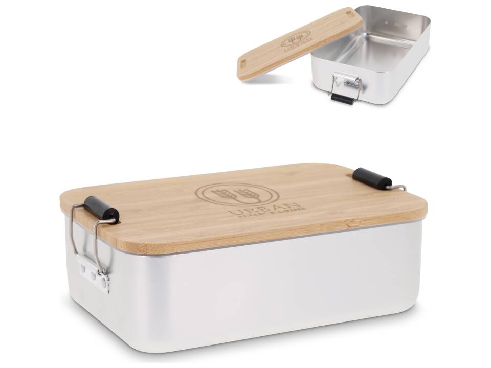 Lunch box aluminium met bamboe deksel