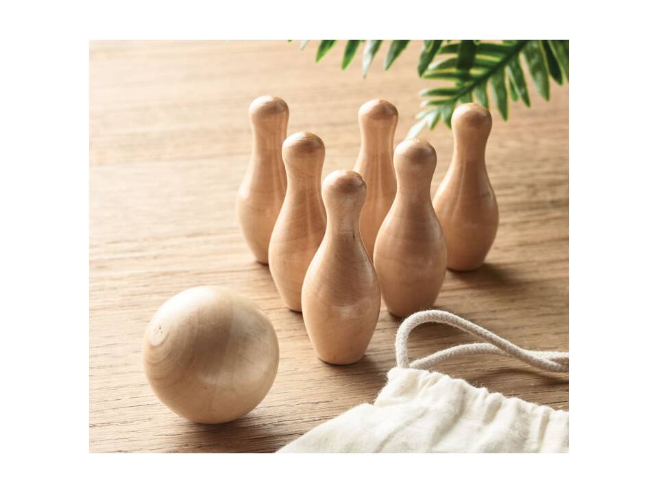 Mini dennenhouten bowling set 4