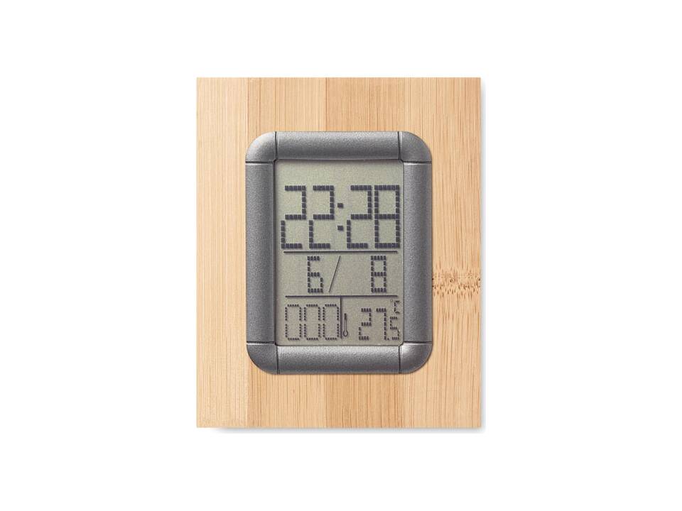 Bamboe pennenbak met LCD klok 3