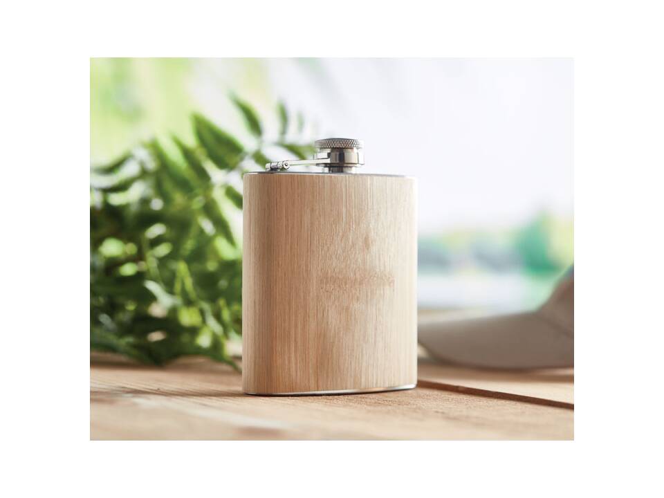 Platte bamboe heupfles - 175 ml 3