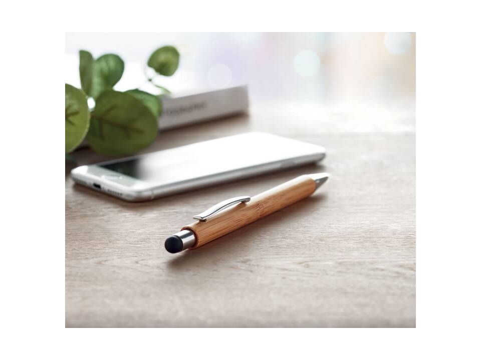 Bamboe balpen met touch tip 3
