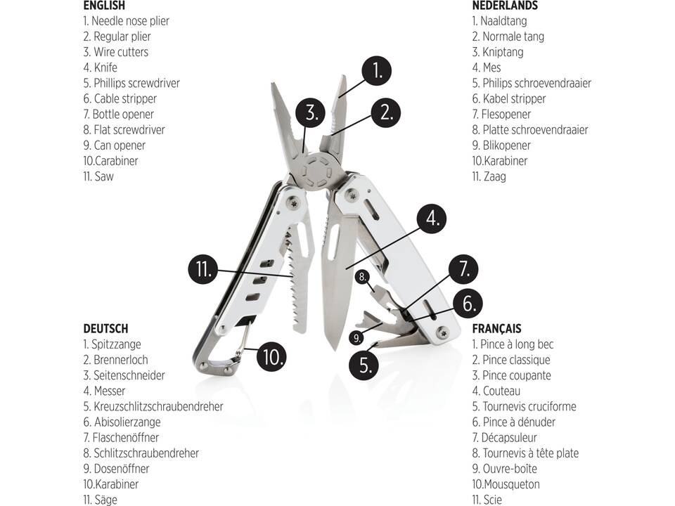 Solid multitool met karabijnhaak 18