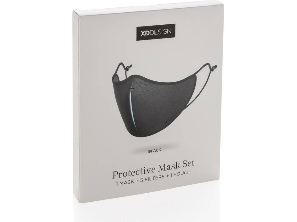 Wasbare mondmasker set - 95% filterefficiëntie - 5 herbruikbare filters - opbergzakje 9