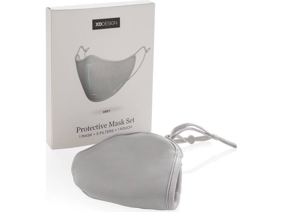 Wasbare mondmasker set - 95% filterefficiëntie - 5 herbruikbare filters - opbergzakje 7