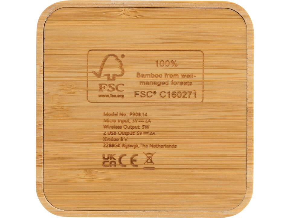 FSC bamboe 5W draadloze oplader met USB 4