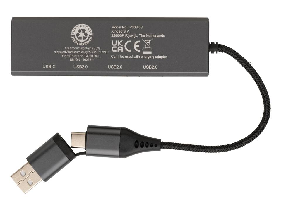 Terra RCS gerecycled aluminium hub met 3 USB-poorten 4