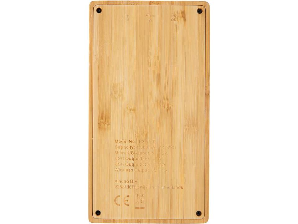 Bamboe powerbank met 5W draadloze oplader - 4.000 mAh 5