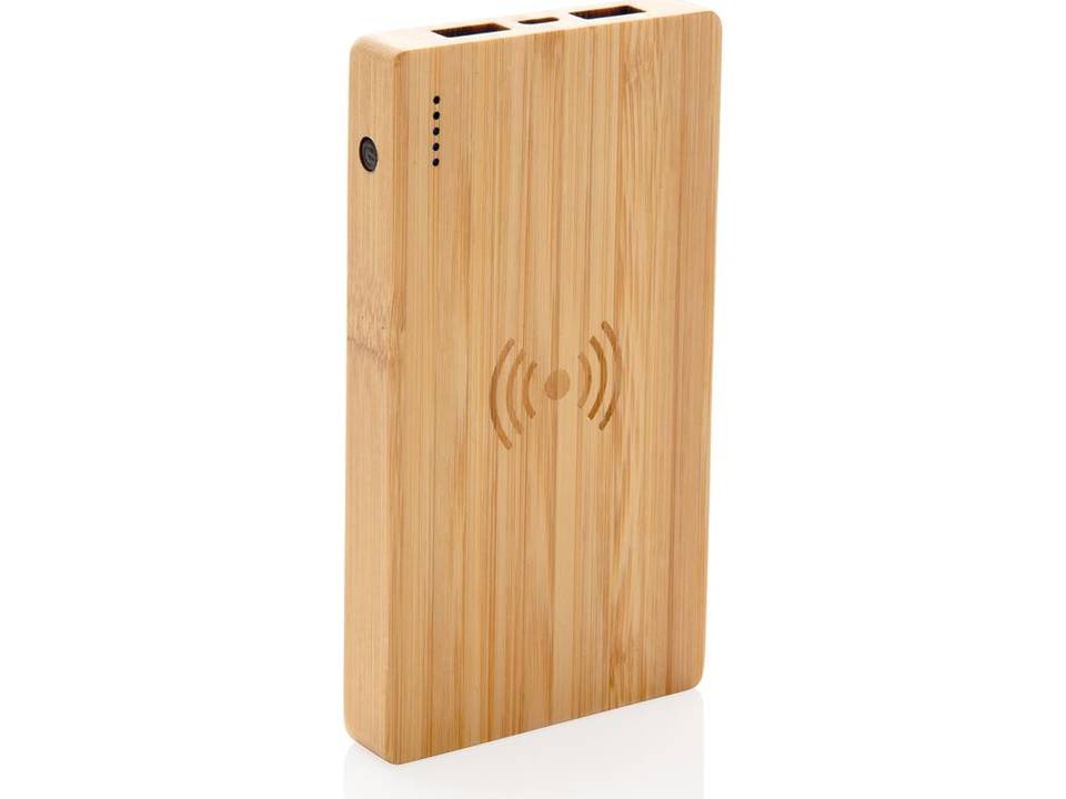 Bamboe powerbank met 5W draadloze oplader - 4.000 mAh 3
