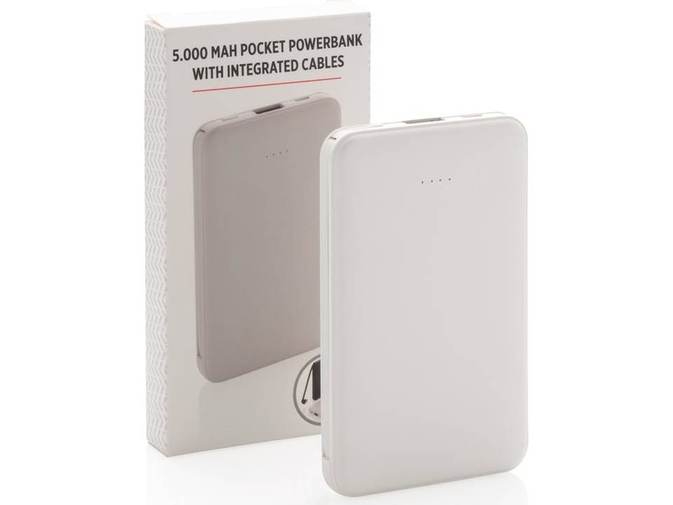 Zakformaat powerbank met geïntegreerde kabels - 5.000 mAh 7