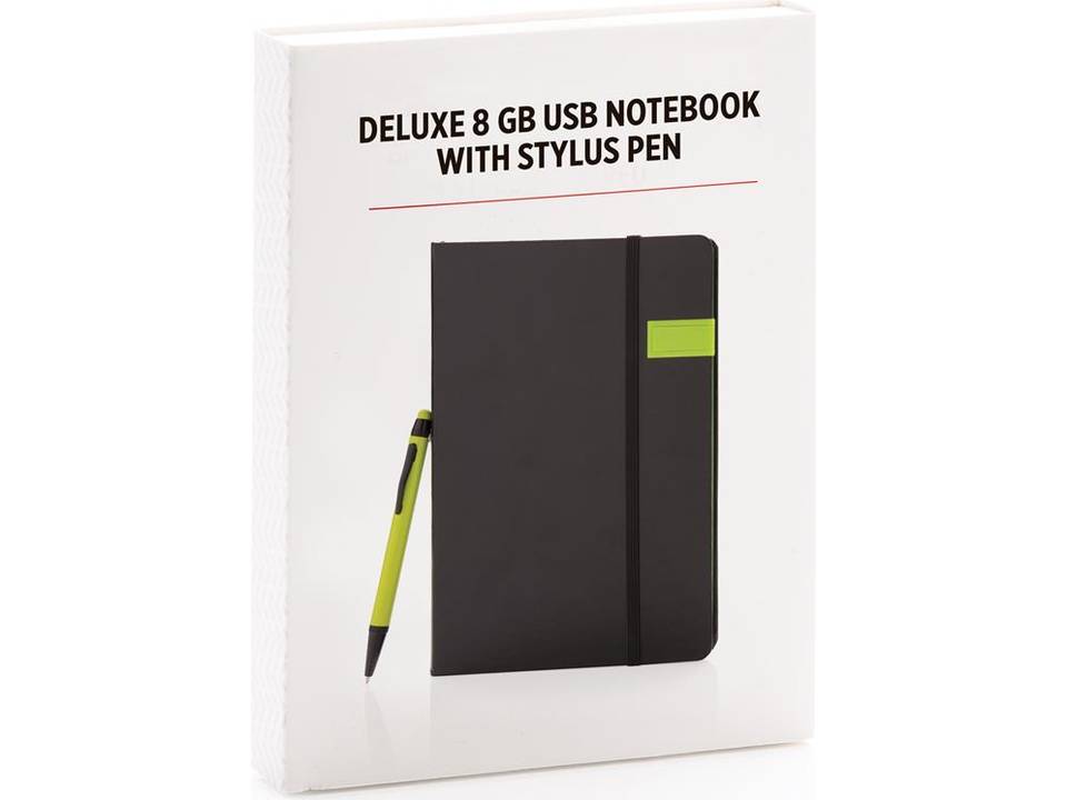 Deluxe data notitieboek met 8GB USB en touchscreen pen 8