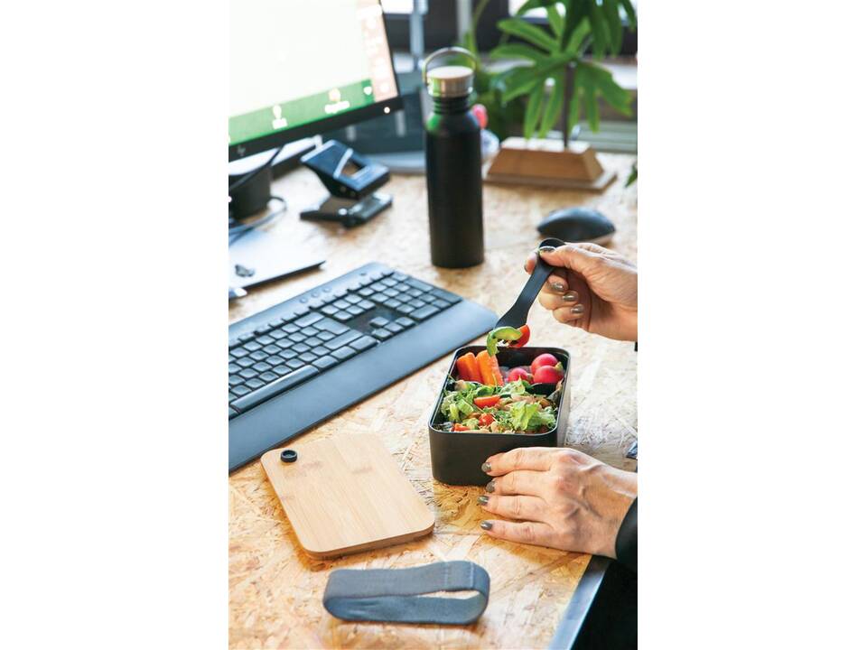 Lunchbox met bamboe deksel en spork 10