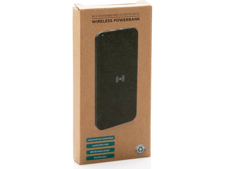 RCS standaard recycled powerbank met draadloze oplader - 8.000 mAh 18
