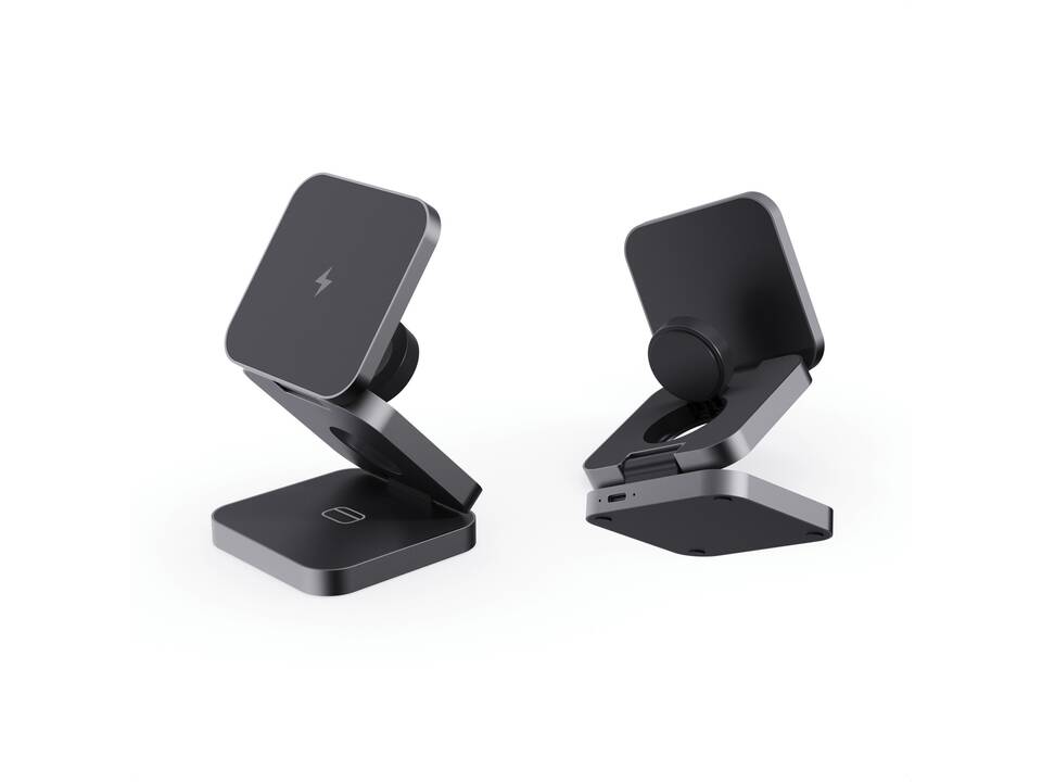 Terra RCS gerecycled aluminium opvouwbare 3 in 1 15W oplader 2