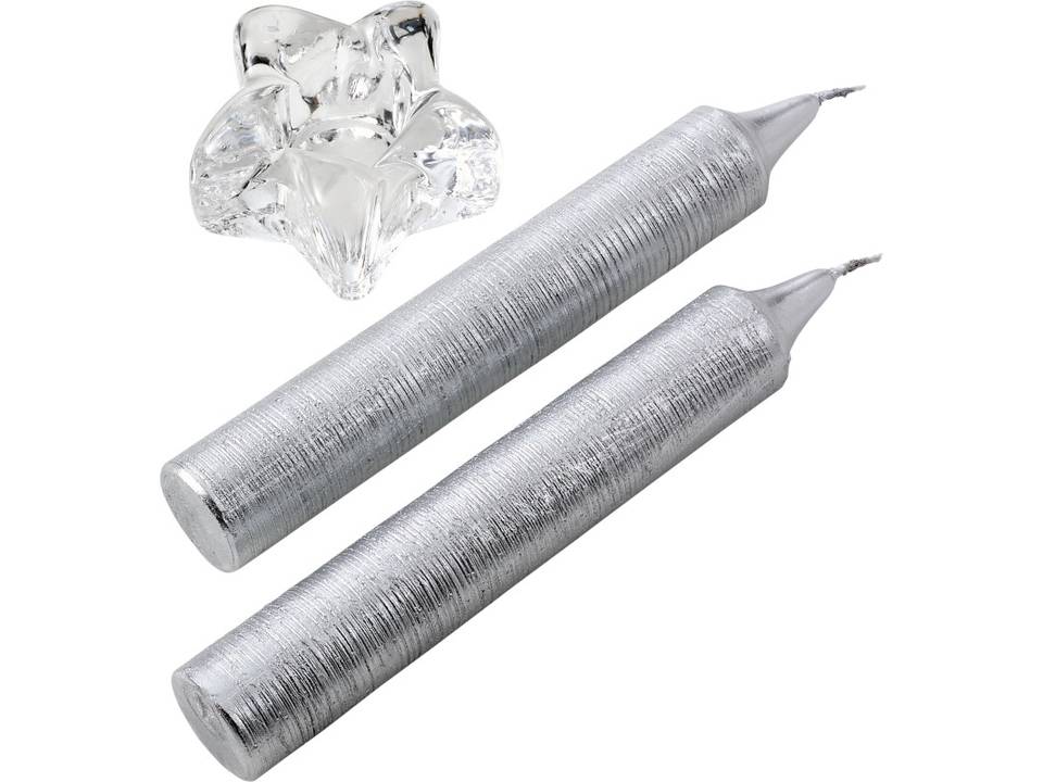 Twee glitter kaarsen met glazen houder 3