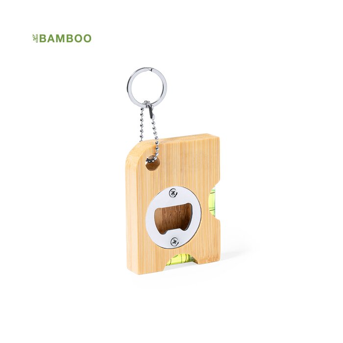 Bamboe sleutelhanger met flesopener en waterpas