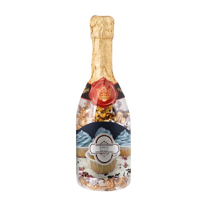 Champagnefles gevuld met snoepjes
