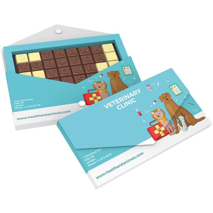 Chocoladetekst in gepersonaliseerde enveloppe - 32 letters bedrukken