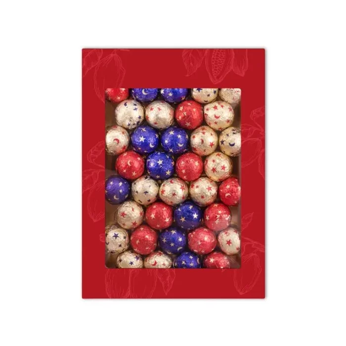 Vensterdoos met 36 chocolade Kerstballetjes