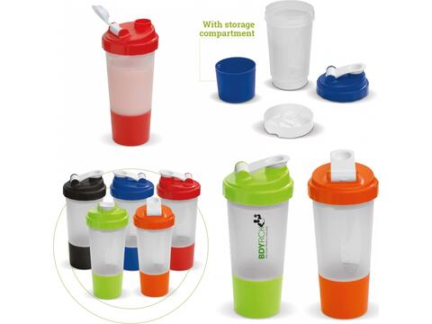 Shaker sportfles met opbergvakje voor sport supplementen - 500 ml