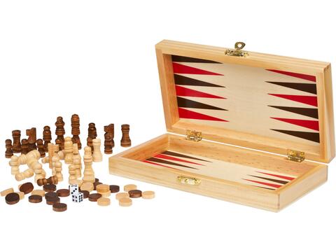 Mugo 3-in-1 houten spellenset - schaken, dammen, backgammon