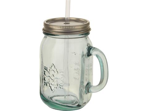 Juggo beker van gerecycled glas met rietje - 550 ml