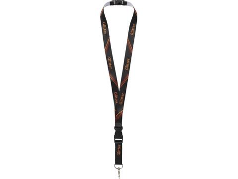 Lanyard met 1 zijde sublimatie voorzien van haak, buckle en veiligheidssluiting