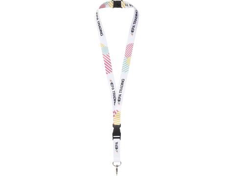 Lanyard met dubbelzijdige sublimatie voorzien van haak, buckle en veiligheidssluiting