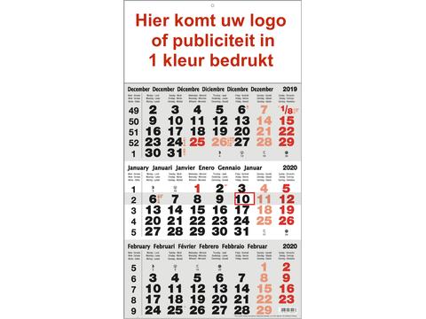 3-maandkalender 1 kleur bedrukt