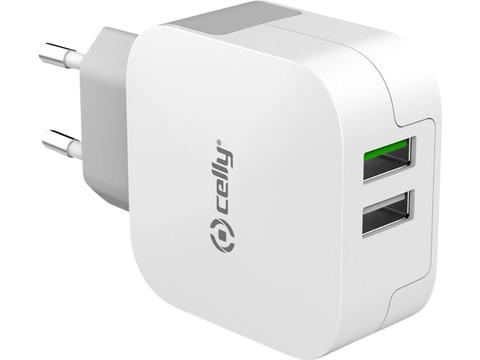 Adapter met 2.4A Turbocharge en 2 usb poorten