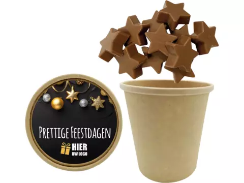 Bio Snoepbeker met Melkchocolade Sterretjes – 200 gram, inclusief dekselsticker