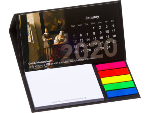 Bureau kalender 2021. met sticky notes en pagemarkers