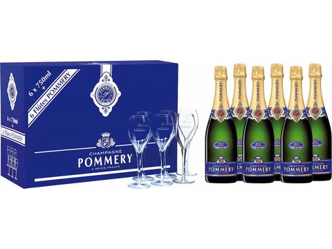Champagne Pommery 6 flessen + 6 glazen