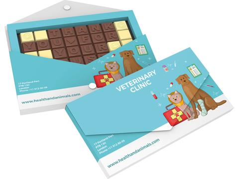 Chocoladetekst in gepersonaliseerde enveloppe - 32 letters