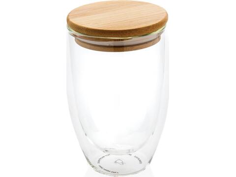 Dubbelwandig borosilicaatglas met bamboe deksel 350ml