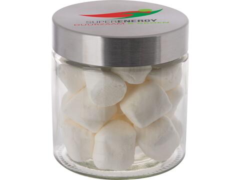 Glazen pot 0,9 liter gevuld met Marshmallows