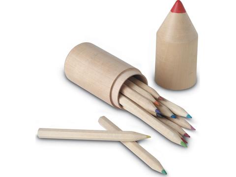 Kleurpotloden in houten potlood koker