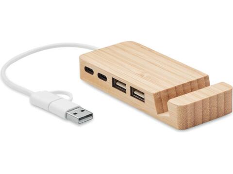 Bamboe USB hub 4 poorten