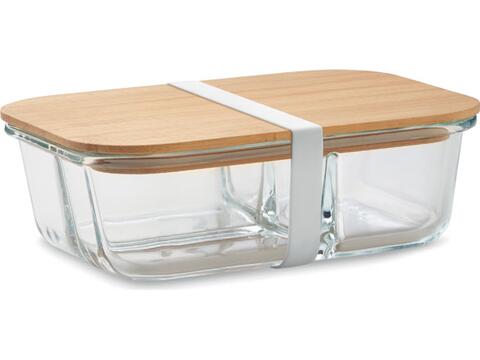 Glazen lunchbox met 3 compartimenten en bamboe deksel