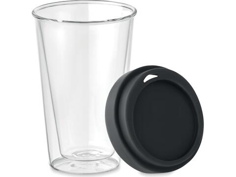 Dubbelwandig glas met deksel - 350 ml