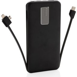 10.000 mAh powerbank met geïntegreerde kabels