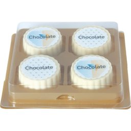 4 logo bonbons van witte chocolade met hazelnoot praline bedrukken