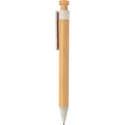 Bamboe pen met tarwestro clip -wit zijkant