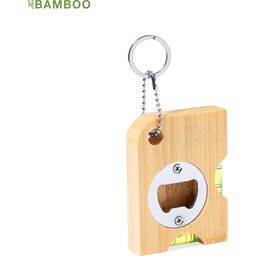 Bamboe sleutelhanger met flesopener en waterpas