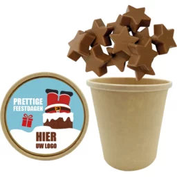 Bio Snoepbeker met Melkchocolade Sterretjes – 200 gram, inclusief dekselsticker bedrukken